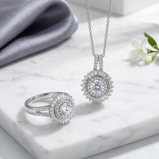 Moissanit Anhänger mit 50cm Kette und Ring
