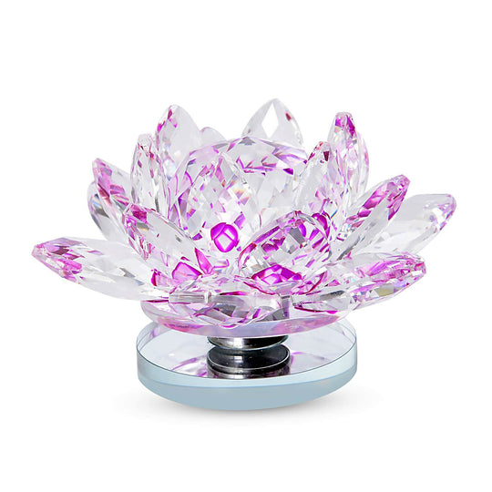Blaue Kristall-Lotusblume mit drehbarem Sockel und Geschenkbox, Lila