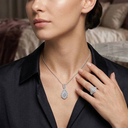 D'Joy Moissanit Ring und Anhänger mit 50 Kette