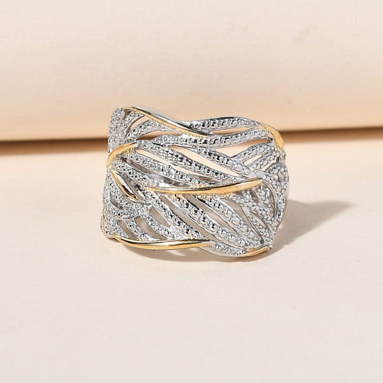 Weißer Diamant Ring 925 Silber Platiniert und vergoldet (Größe 17.75) ca. 0,01 ct