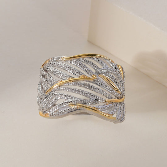 Weißer Diamant Ring 925 Silber Platiniert und vergoldet (Größe 20.75) ca. 0,01 ct