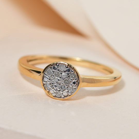 Weißer Diamant Ring 925 Silber 585 Vergoldet (Größe 19.00) ca. 0,06 ct