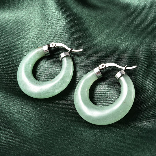 Grüner Aventurin Creolen in Edelstahl ca. 26.50 ct