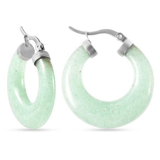 Grüner Aventurin Creolen in Edelstahl ca. 26.50 ct