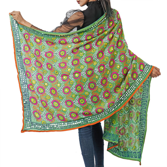 Phulkari Schal, Hand-Bestickt, 90x200 cm, rosa