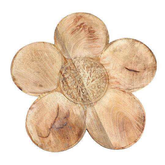 NAKKASHI - Handgeschnitztes drehbares Serviertablett aus Mangoholz, 40 cm Durchmesser, Antikes Finish