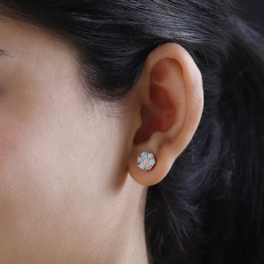 Natürlicher Äthiopischer Opal Cluster Ohrstecker 925 Silber platiniert ca. 0,88 ct