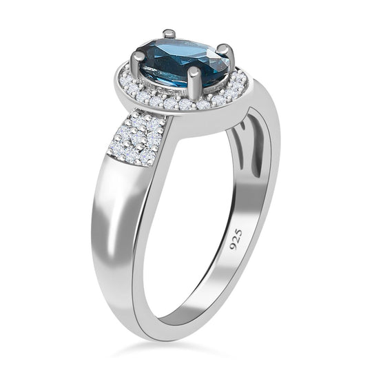 London Blautopas Ring 925 Silber platiniert ca. 1,09 ct