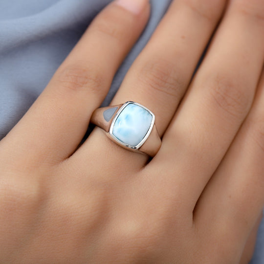 Larimar Solitär Herren Ring 925 Silber platiniert ca. 3,70 ct