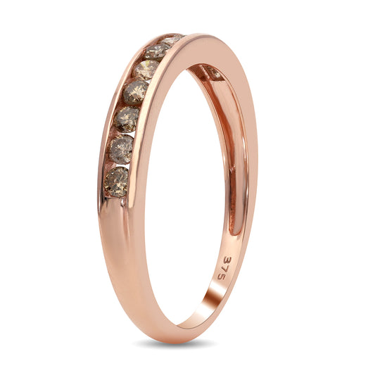 Champagner Diamant Half Eternity-Ring, zertifiziert I2-I3, 375 Roségold ca. 0,50 ct