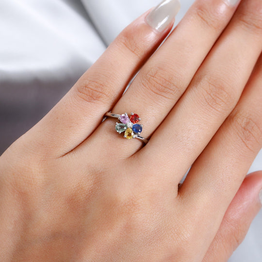 Mehrfarbig Saphir und Zirkon Blumen Ring 925 Silber platiniert (Größe 20.00) ca. 1,08 ct