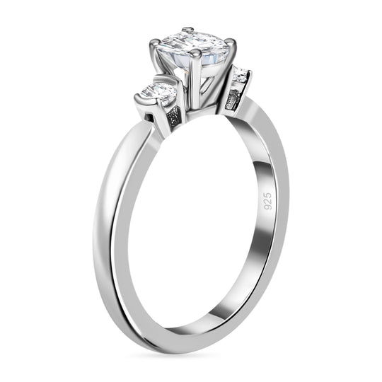 Weißer Moissanit 3-Stein-Ring, 925 Silber rhodiniert ca. 0,95 ct
