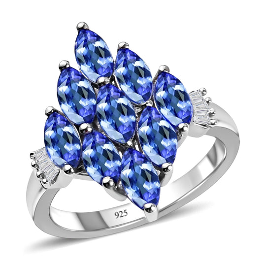AA Tansanit und Diamant Cluster-Ring, 925 Silber platiniert (Größe 16.00) ca. 2,10 ct