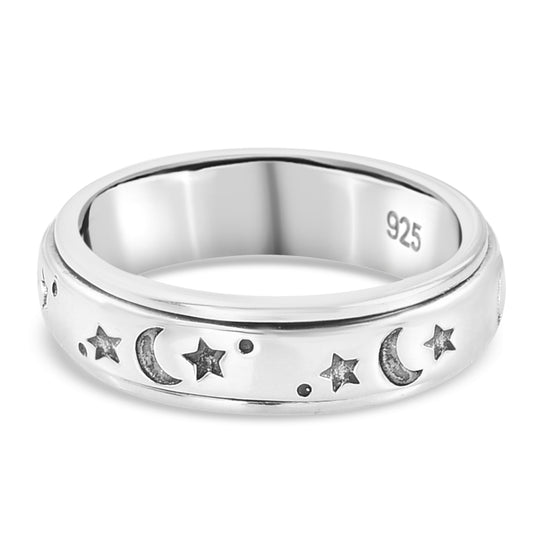 Mystischer Anti-Stress-Spinning Ring, platiniertes Silber
