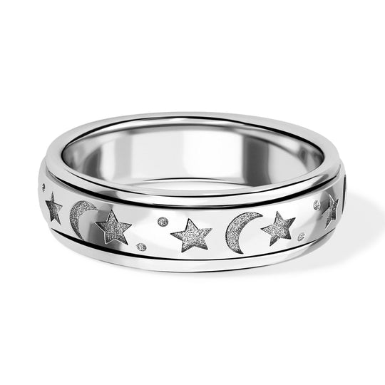 Mystischer Anti-Stress-Spinning Ring, platiniertes Silber