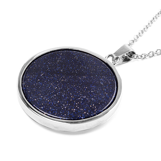 Blauer Sandstein Anhänger mit Kette ca. 50 cm in Edelstahl