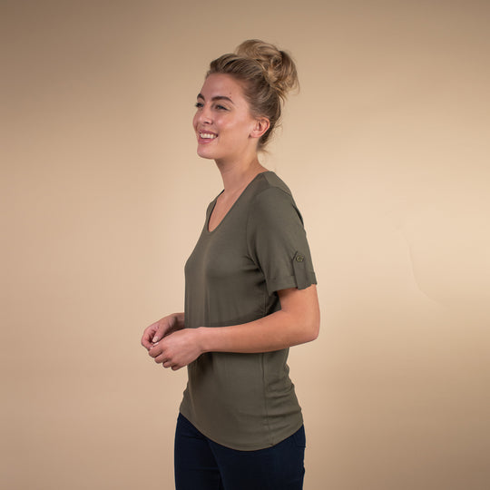 Damen kurzes Ärmel T-Shirt, Khaki