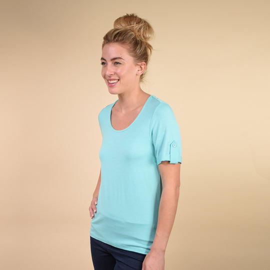 Damen kurzes Ärmel T-Shirt, Hellblau