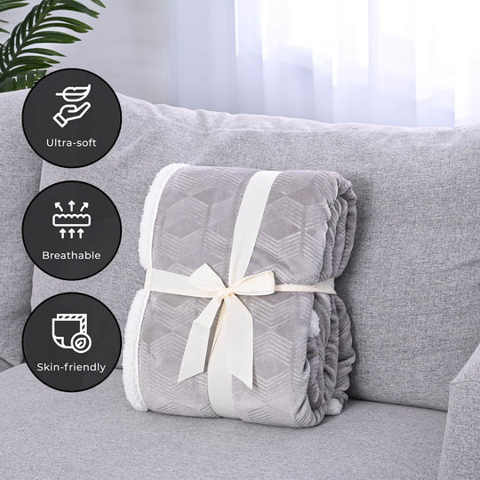 Homesmart - Superweiche flauschige Flanelldecke mit geometrisches Muster (153 x 200 cm), Grau
