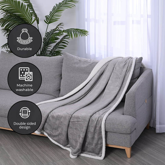 Homesmart - Superweiche flauschige Flanelldecke mit geometrisches Muster (153 x 200 cm), Grau
