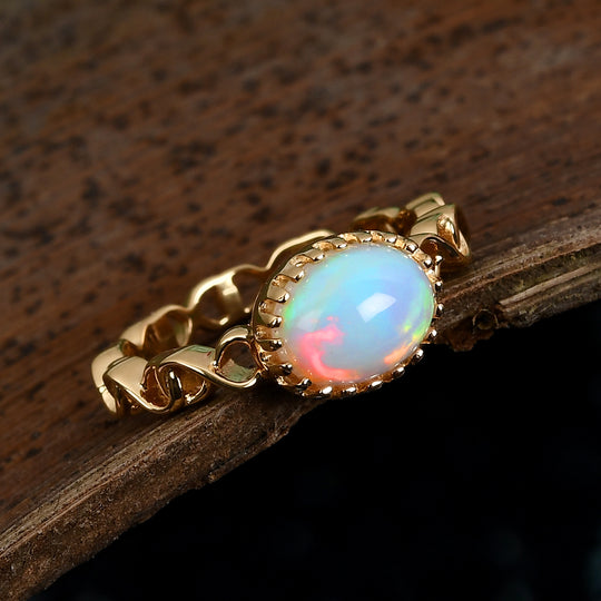Natürlicher Äthiopischer Opal Ring vergoldet ca. 1,43 ct