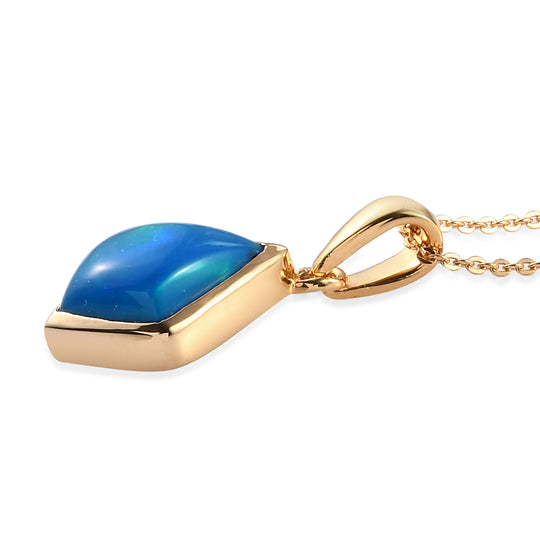 Miami-Blue Welo Opal-Anhänger mit Kette, 50 cm, 925 Silber Gelbgold Vermeil ca. 1,55 ct