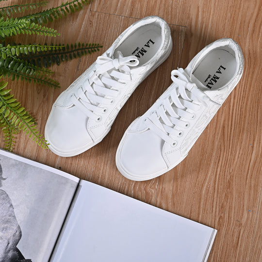 LA MAREY - Sneaker aus Kunstleder, Schlangenhautmuster, Größe 36, Weiß