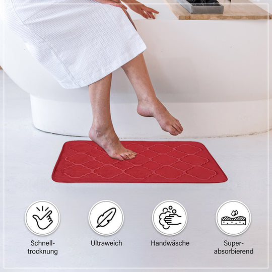 Homesmart 2er Set geprägte Flanell-Badematte mit rutschfester Unterseite (50x80cm), rot