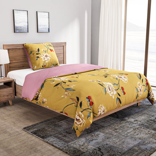 2er-Set, 3D Digitaldruck Bettbezug und Kissenbezug, Größe 135x200 cm und 80x80 cm, Blatt- und Blumenmuster, Grau