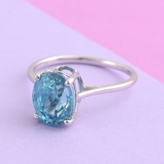 AAA kambodschanischer blauer Zirkon zertifiziert und geprüft Solitär-Ring, 585 Weißgold (Größe 19.00) ca. 3.50 ct