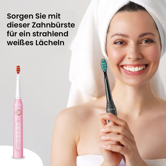 2er-Set elektrische Zahnbürste mit 2 Reisetaschen und 8 Bürstenköpfe, Schwarz und Rosa