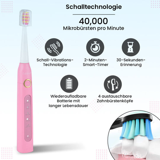 2er-Set elektrische Zahnbürste mit 2 Reisetaschen und 8 Bürstenköpfe, Schwarz und Rosa