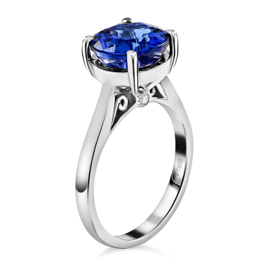 Rhapsody AAAA Tansanit, Weißer Diamant AGI zertifiziert Ring 950 Platin (Größe 17.00) ca. 5.00 ct