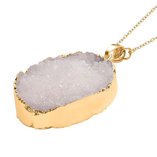 Drusy Quarz Schmuckset Messing Standard gelb vergoldet und Edelstahl IP-Gelbbeschichtung, Eisen Standard gelb vergoldet