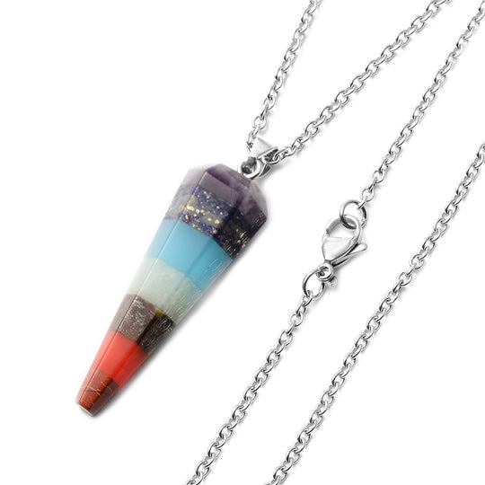 Chakra Edelstein Anhänger mit Kette 50 in 316L Edelstahl ca. 37.50 ct