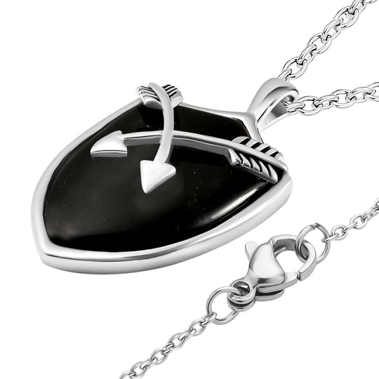 Schwarz gefärbter Achat Anhänger mit Kette, 60 cm, Edelstahl ca. 26,30 ct