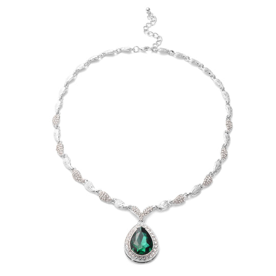 2er Set - Designer Glaskristall-Halskette und Ohrringe, silberfarben, grün, ca. 57.15 ct