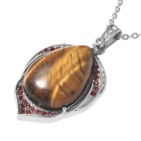 Gelber Tigerauge und weißer Kristall-Anhänger mit Kette, 50 cm, Edelstahl ca. 17,40 ct