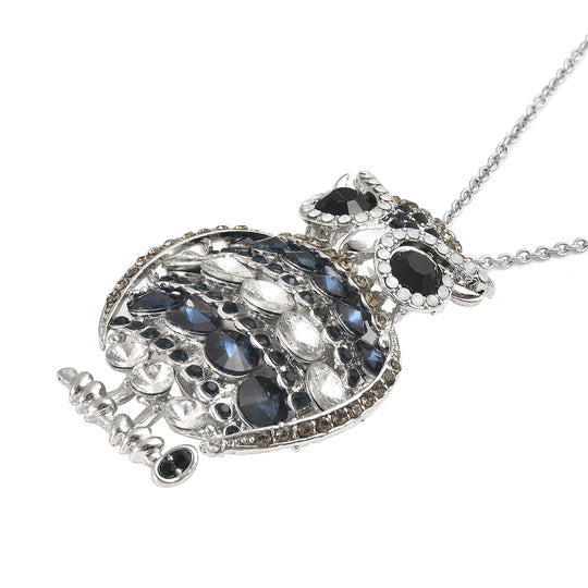 Mehrfarbige Kristall und Glas Eulen-Brosche, Anhänger mit Kette, 60 cm, silberfarben ca. 4,00 ct