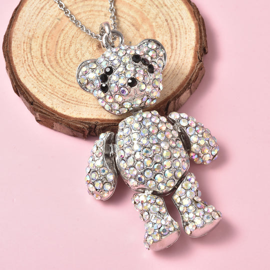 Mehrfarbiger Kristall-Teddybär Anhänger mit Kette, ca. 60+5 cm, Edelstahl