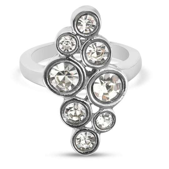 2er- Set weißer Kristall-Ring und Anhänger mit Kette, ca. 50 cm, Edelstahl