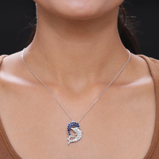 Blauer Saphir und Zirkon Anhänger mit Silberkette ca. 50 cm 925 Silber platiniert ca. 2,50 ct
