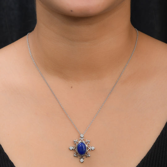 Lapislazuli und Zirkon-Anhänger mit Kette, 50 cm, Edelstahl ca. 6,80 ct