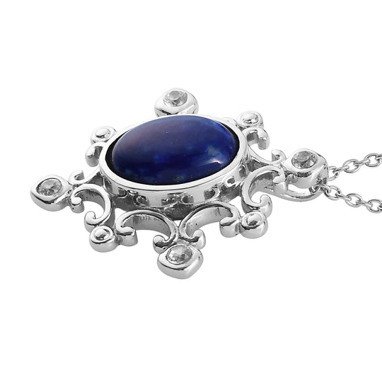 Lapislazuli und Zirkon-Anhänger mit Kette, 50 cm, Edelstahl ca. 6,80 ct