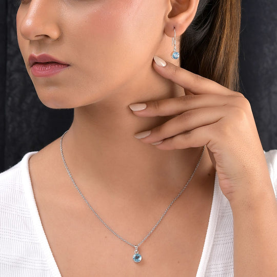 Schweizer Blautopas-Anhänger und Ohrringe aus 925 Silber, mit Kette aus Edelstahl ca. 3.56 ct