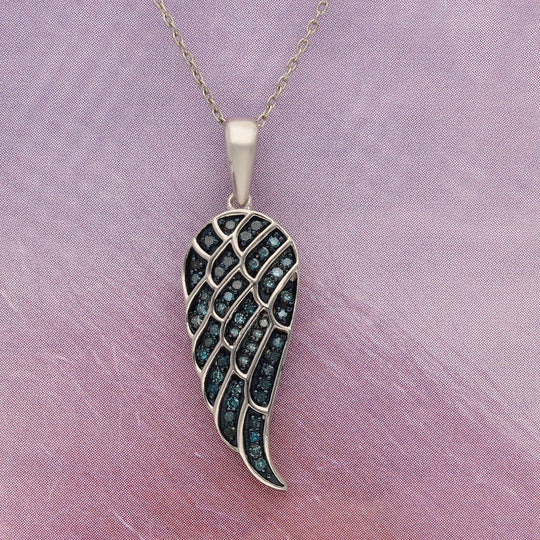 Blauer Diamant Anhänger mit Kette 50 cm 925 Silber platiniert ca. 0,25 ct