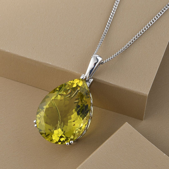 Ouro Verde-Quarz Anhänger mit Kette ca. 45 cm 925 Silber platiniert ca. 49,48 ct