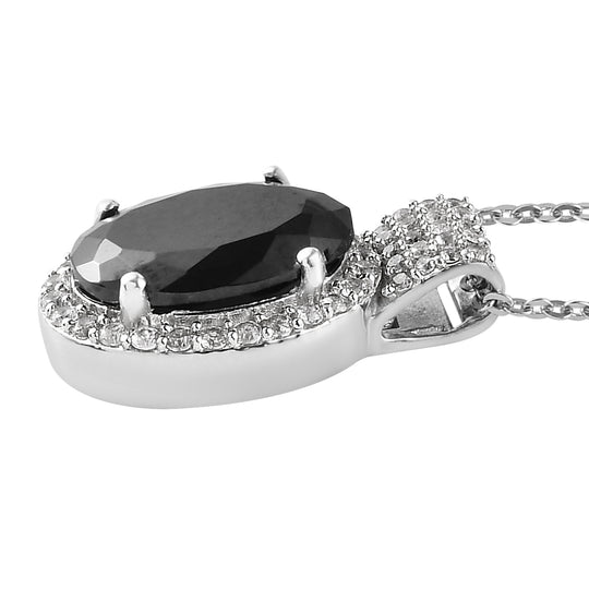 Elite Shungit und Zirkon Anhänger mit Silberkette ca. 50 cm 925 Silber platiniert ca. 4,55 ct