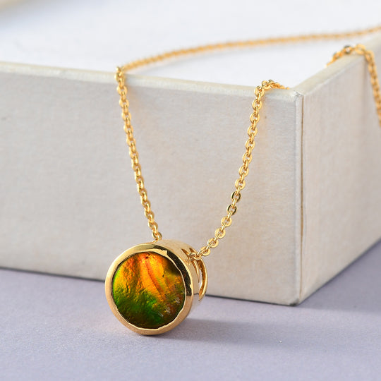 Ammolit Anhänger mit Kette 50 cm 925 Silber vergoldet ca. 0,85 ct