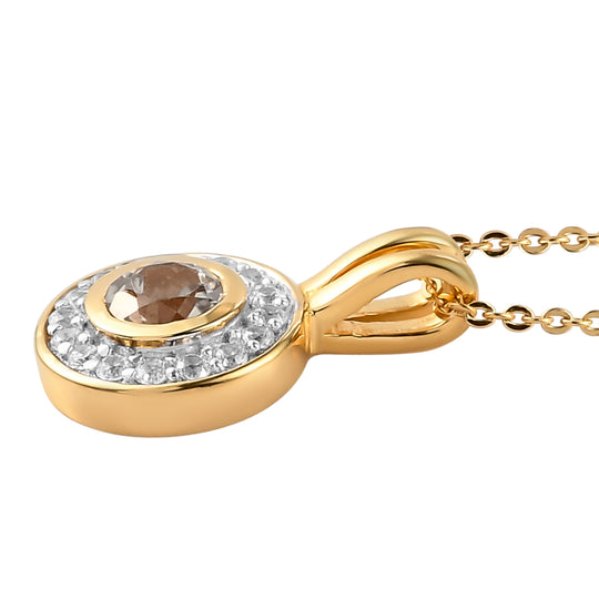 AAA Turkizit und weißer Zirkon-Anhänger mit Kette, ca. 50 cm, 925 Silber Gelbgold Vermeil ca. 0.88 ct